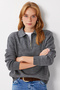 Women's Anthracite Zippered Collar Basic Knitwear Sweater Pf00122 - 2