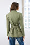 Açık Haki Arkası Bağlama Detaylı Fitted/Bele Oturan Dokuma Blazer Ceket TWOAW26BC00032 - 5