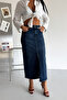 Women's Dark Blue Regular Fit Slit Lycra Denim Maxi Length Denim Skirt Merry-4095 - 2