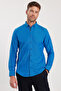 Navy Blue Men's Oxford Shirt - Slim Fit, Long Sleeve, Buttoned Collar