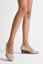 Women's Genuine Leather Honeycomb Printed Wedge Heeled Shoes - Beige - 2