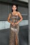 Women's the Flintstones Style One Shoulder Slit Sequin Fabric Zippered Long Evening Dress Mink - 4