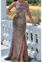 Women's the Flintstones Style One Shoulder Slit Sequin Fabric Zippered Long Evening Dress Mink - 6