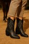 Eda Black Matte Embroidered Detailed Western Cowboy Boots