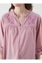 Women's Shirt with Peep Collar and Floral Embroidery - 3