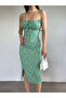 Women's Green Strap Slit Zero Sleeve Long Summer Chest Cutout Dress - 2