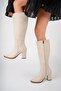 Long Women's Zippered Leather Boots - Women's Nut Long Zippered Leather Boots, Beige Heeled Casual Boots - 3