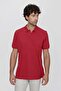 Men's Red Basic Plain 100% Cotton Oversize Wide Cut Short Sleeve Polo Neck T-Shirt