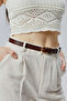 100% Genuine Leather Stylish Yellow Buckle Women's Belt Brown - 4