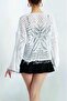 White Tasseled Detailed Openwork Spanish Sleeve Seasonal Women's Cotton Cardigan - 4