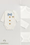 Tiny Boss Bow Tie Baby Bodysuit, Button Pattern Printed, Baby Boy Long Sleeve Snap Fastener Bodysuit Cotton - 3