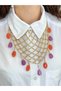 Women's Gold Mesh Necklace – Large, Showy Necklace with Colorful Stone Detail |   Bohemian Summer Design - 4