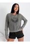 Stone Detailed Washed Cotton Knitted Sweatshirt Anthracite - 5