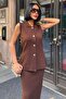 Brown Gold Button Detailed Vest Set Midi Set 10230 R1-G-K5 - 4