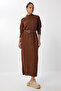 Turtleneck Long Knitwear Dress Brown Ldd0093 - 2