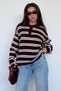 Burgundy Polo Neck Striped Women's Knitwear Sweater Mg2469 - 3