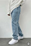 Men's Acid Wash Ice Blue Wide Leg Jeans Baggy Pants