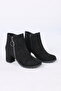 Women's Black Suede Ring Zippered 7 cm Heeled Boots Nk10118 - 3