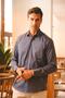 Classic Long Sleeve Premium Striped Men's Shirt with Gift Box Fs-003565 - Navy Blue Beige - 6