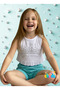 Double Crop Girl's Summer Suit Princess Stone Printed Shorts Suit Made of Devore Fabric - 5