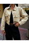 Women's Denim Jacket with Chest Pockets and Pleated Back - 2
