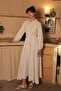 Elastic Waist Skirt with Flounces Linen Dress Beige 9287-E
