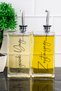 Set of 2 Glass Oil Pot with Silver Lid, Sunflower and Olive Oil Label, Sauce Bowl, Vinegar Bowl, Oil Pot Set 500ml - 6