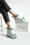 New Season White Green Hidden Wedge Heeled Sports Shoes Total Height 10 cm - 4