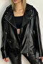 Elvera New Season Oversized Long Women's Black Leather Jacket - 5