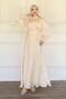 Yoryo Silk Hijab Evening Dress with Side Tie Cuff Detail Cream 1241