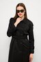 Water Repellent Long Trench Coat with Grosgrain Detail Black 6778 - 5