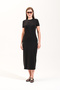 725400_Women's Crew Neck, Short Sleeve, Long, Plain Solid, Lycra Knitted Dress - 2