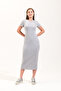 725400_Women's Crew Neck, Short Sleeve, Long, Plain Solid, Lycra Knitted Dress - 4