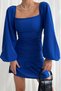 Women's Flexible Crepe Fabric Skirt with Floor Detail and Sleeve Design Blue Mini Evening Dress 581878 - 5