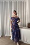 Boat Neck Patterned Tulle Dress - 2
