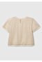 Girl's Ecru Sequined Tulle Lined Back Single Button Short Sleeve Blouse - 2