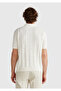 Men's cream linen blended contrasting buttoned regular fit polo collar sweater - 3