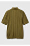 Men's khaki linen blended contrast buttoned regular fit polo neck sweater - 2