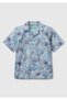 Boy's Aviator Blue Linen Blended All Patterned Single Pocket Detailed Short Sleeve Shirt