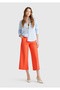 Women's Orange Cotton Blend Straight Fit High Waist Pants with Pockets - 5