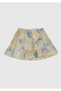 Girl's Yellow Blue Fully Patterned Tiered Skirt with Elastic Waist