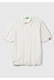 Men's cream linen blended contrasting buttoned regular fit polo collar sweater - 2