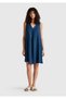 Women's Denim 100% Linen Side Zipper A-Line V-Neck Short Dress