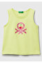 Girl's Yellow Glitter Benetton Logo Printed Undershirt