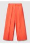Women's Orange Cotton Blend Straight Fit High Waist Pants with Pockets - 2