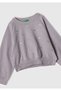 Girl's Lilac Ribbed Crew Neck Sweatshirt with Stone Detail on the Front - 2
