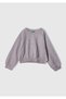 Girl's Lilac Ribbed Crew Neck Sweatshirt with Stone Detail on the Front