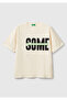 Boy's Ecru Slogan Printed Faded Effect T-Shirt