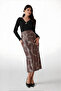 Women's Brown Leopard Patterned Satin Finished Elastic Waist Midi Length Skirt Hzl23s-bd1101471