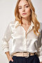 Women's Light Cream Light Flowy Satin Surface Shirt Hzl22W-Bd139641 - 2